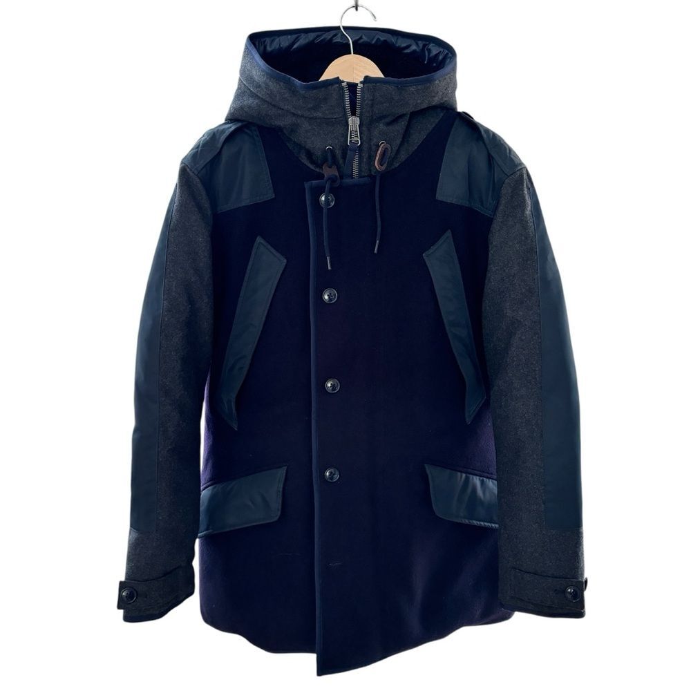 J CREW Burbridge Mixed Media Parka Coat Heavy Quilted Winter Navy Gray Sz S